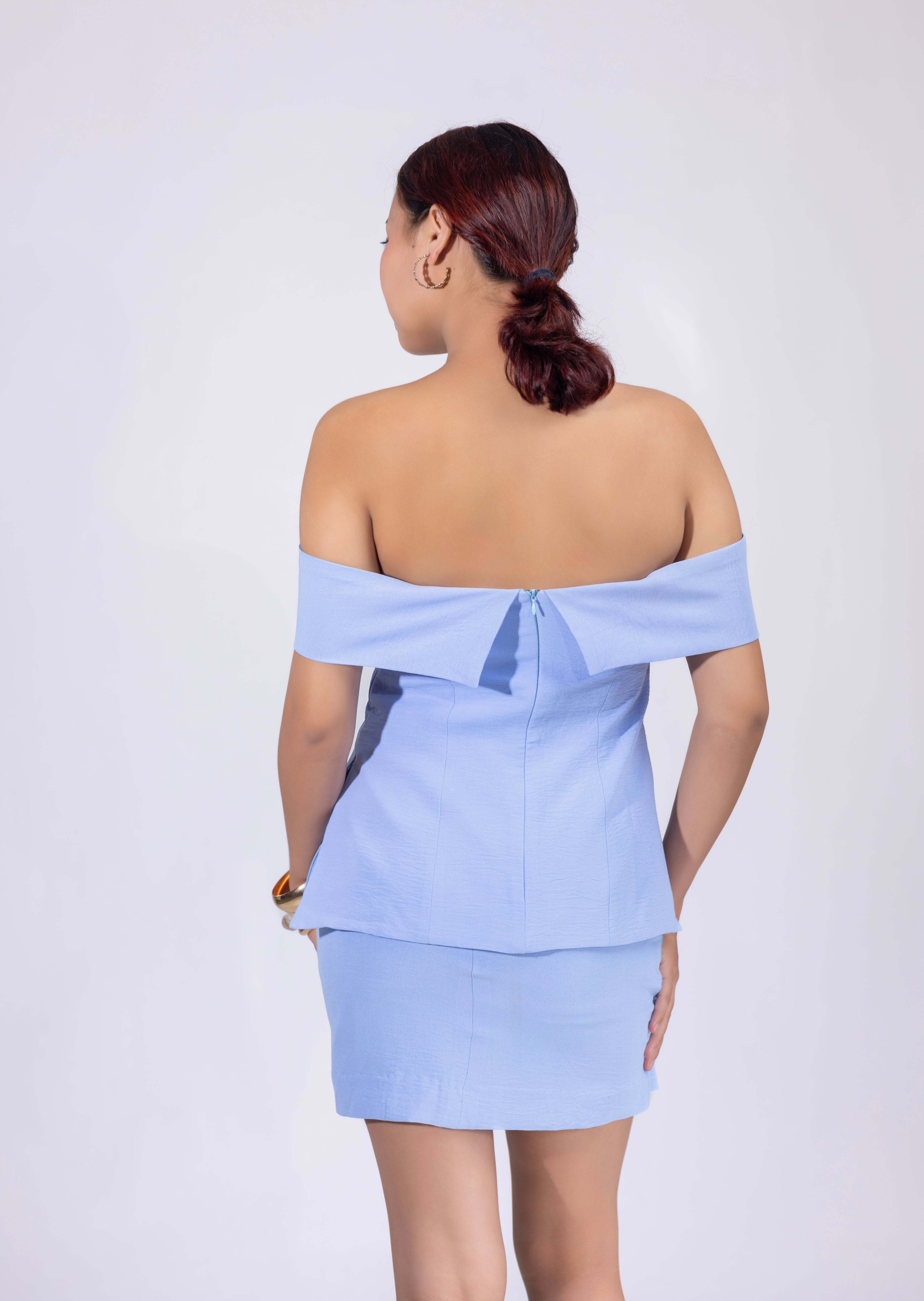 Ice-Blue Off-Shoulder Co-Ord Set