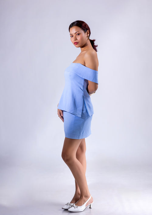 Ice-Blue Off-Shoulder Co-Ord Set